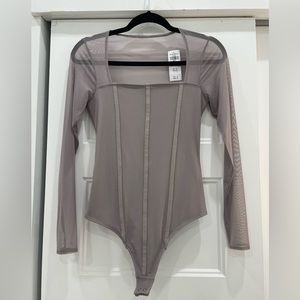 Long-Sleeve Mesh Corset Bodysuit